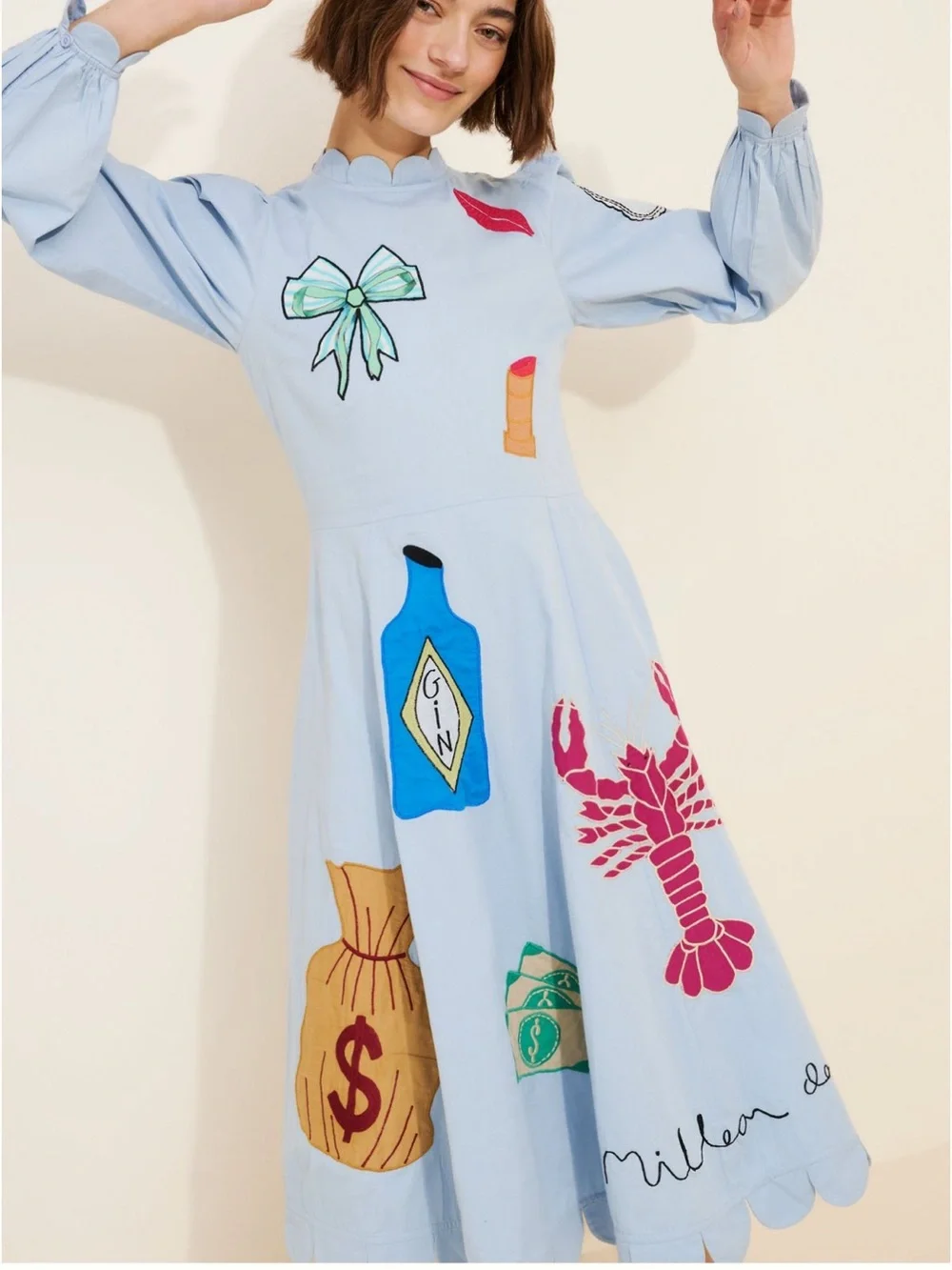 STELLA NOVA Handcrafted Embroidered Circus Midi Dress size XS